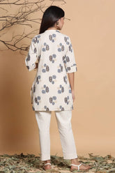 Natural Cotton Flex Printed High Low Kurta With Mask